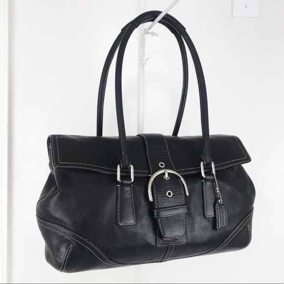 LIKE NEW! Vintage Coach Soho Black Leather Buckle Flap Satchel Bag - Picture 4 of 10